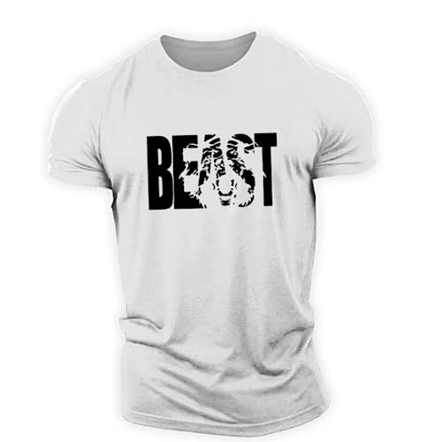 Amacigana Slim-Fit Fitness Tshirt für Herren, Beast Sportshirt aus Baumwolle Kurzarm T-Shirts Langes Rundhals Muskel Fitness Top (9,L) von Amacigana