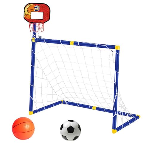 Amagogo 2-in-1-Basketballkorb mit Fußballtornetz für Kinder, tragbarer Faltbarer Fußballtor-Basketballständer für den Außenbereich mit Rahmen, Rot von Amagogo