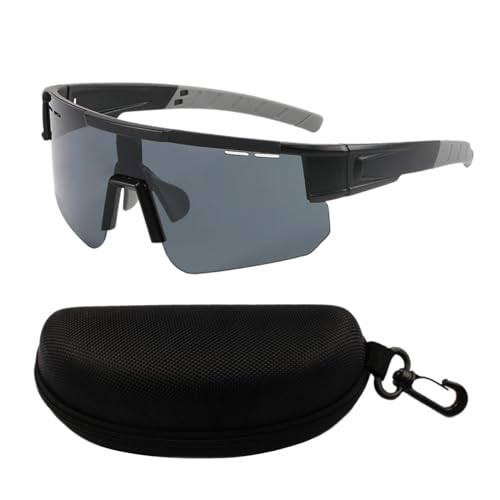 Amagogo Fahrradbrille, Reitbrille mit Blendschutz, stilvolle Sport-Sonnenbrille mit großem Rahmen, polarisierte Sonnenbrille zum Wandern und Klettern, Schwarzgrau von Amagogo