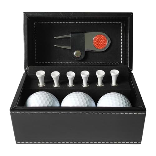 Amagogo Geschenkset mit Golfbällen und Tees, 6 Golf-Tees mit PU-Hülle, Golf-Zubehör-Set, Golf-Geschenk für Männer, 3-teiliges Golfball-Set für ihn, Green Dad, Rotes Divot-Werkzeug von Amagogo