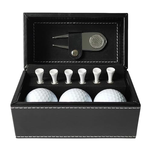 Amagogo Geschenkset mit Golfbällen und Tees, 6 Golf-Tees mit PU-Hülle, Golf-Zubehör-Set, Golf-Geschenk für Männer, 3-teiliges Golfball-Set für ihn, Green Dad, Silbernes Divot-Werkzeug von Amagogo