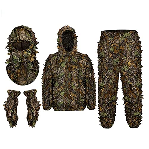 Amagogo Ghillie-Anzug für Herren, Vollgesichtsmaske, Handschuhe, Set, Tarnanzug, Blattmuster, für die Jagd, S von Amagogo