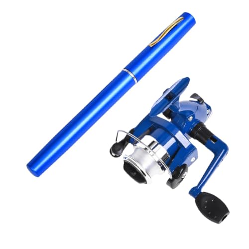 Amagogo Mini-Angelruten-Rollen-Kombination, Mini-Stift-Angelrute als Geschenk mit Schnur, tragbare Angelrolle für Salzwasser und Süßwasser im Freien für, Blau von Amagogo