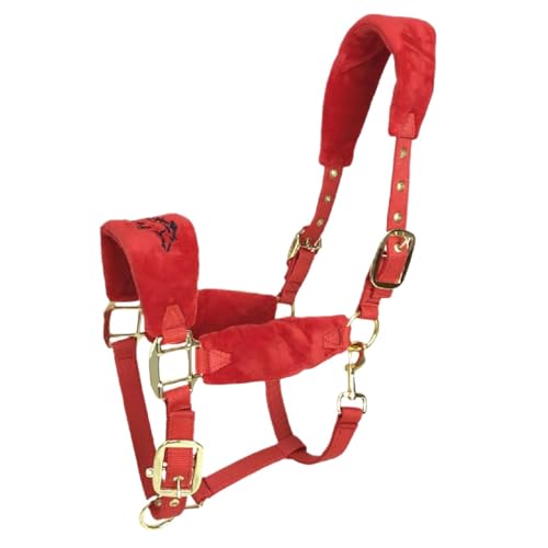 Amagogo Verstellbares Pferdehalfter, leichtes tragbares Trainingshalfter aus Seil für Pferde, Kopfstück für Rennbahnen, Weideübungswettbewerbe, rot L von Amagogo