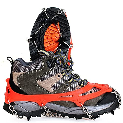 Amasawa Steigeisen (1 Paar), rutschfeste Schuhe, Wanderklauenstiefel mit 8 Manganstahlzähnen für Höhenwanderungen: Eisschnee, Outdoor, Skifahren, EIS, Schneeschuhwandern (Orange) von Amasawa