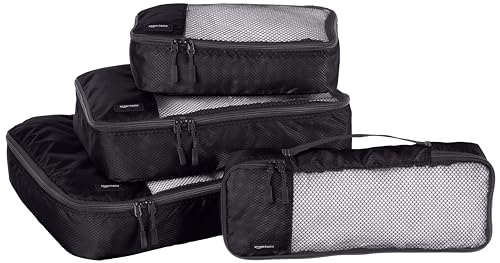 Amazon Basics Reißverschluss Kleidertaschen-Set, 4 Stück, je 1 Schmal, Klein, Mittelgroß, Groß und schmale Packtasche, Schwarz von Amazon Basics