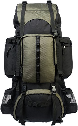 Amazon Basics - Wanderrucksack mit Innengestell und Regenschutz, 75 L, Grün von Amazon Basics