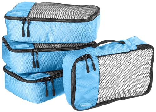 Amazon Basics Kleine Packtaschen, 4 Stück, Himmelblau, Kleidung, Reißverschluss von Amazon Basics