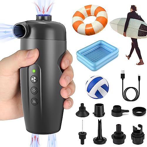 15PSI Elektrische Luftpumpe, 8 in 1 Inflate und Deflate Tragbare Kompakte Pumpe USB Aufladbar, Schnellfüllpumpe für Aufblasbare Matratze, Boot, Luftmatratze Pool, Schwimmring von Ambesty