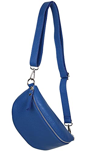 AmbraModa GLX10 - Damen Herren Unisex kleine Hüfttasche Gürteltasche Bauchtasche Umhängetasche aus Echtleder (Blau) von AMBRA Moda