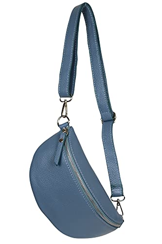 AmbraModa GLX10 - Damen Herren Unisex kleine Hüfttasche Gürteltasche Bauchtasche Umhängetasche aus Echtleder (Graublau) von AMBRA Moda