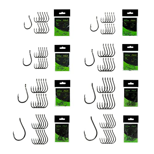 Solid Hook Set / 88-teiliges Angelhaken Set/extrem scharfe Karbonstahl Einzelhaken mit Widerhaken zum Dropshot, Kickback und Grundangeln auf Barsch, Zander und Hecht, Nose Hook von Ambush Tackle