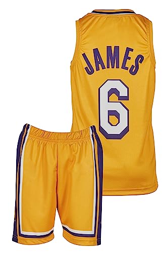 Amdrabola Lakers Lebron James Basketball Kinder Trikot Bausatz, Gelb, Komm mit Shorts Basketballfans (140,Gelb) von Amdrabola