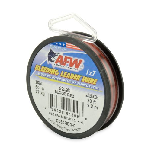 American Fishing Wire Bleeding Leader Blutrot Nylon beschichtet 1x7 Edelstahl Vorfachdraht, 27,2 kg Test, 9 m von American Fishing Wire