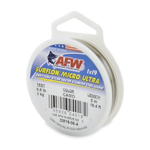 American Fishing Wire Surflon Micro Ultra, Nylon Coated 1x19 Stainless Steel Leader Wire, 6LB Test, 10" Diameter, Camo, 5m von American Fishing Wire
