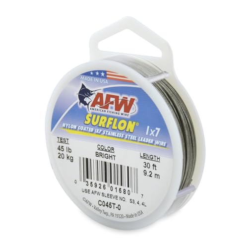 American Fishing Wire Surflon-Vorfachdraht, Nylonbeschichtung, 1 x 7 cm, helle Farbe, 20,4 kg Test, 9,2 m von American Fishing Wire