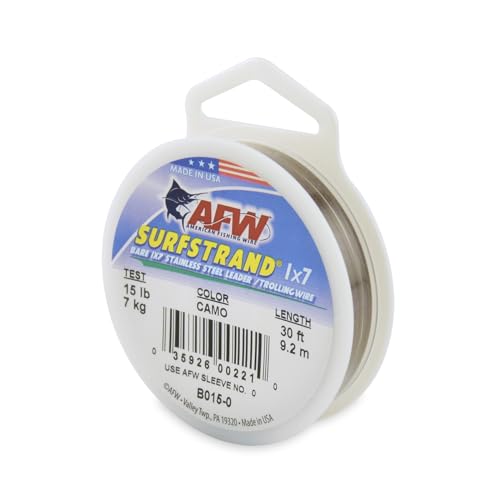 American Fishing Wire Surfstrand Bare 1 x 7 Edelstahl-Vorfachdraht, Camouflage-Braun, 6,8 kg Test, 9,2 m von American Fishing Wire