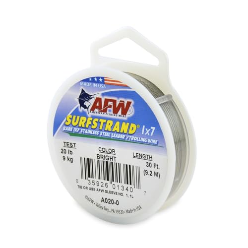 American Fishing Wire Surfstrand Bare 1 x 7 Edelstahl-Vorfachdraht, helle Farbe, 9 kg Test, 9 m von American Fishing Wire