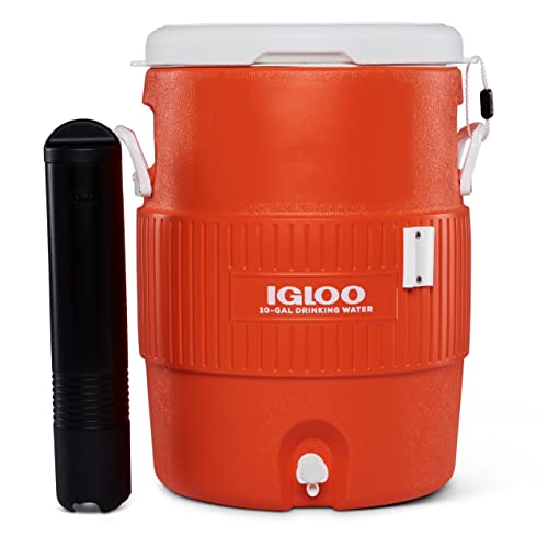 Igloo 10 Gallon Seat Top Getränkebehälter mit Becherhalter und Zapfhahn, 37.9 Liter, Orange von IGLOO