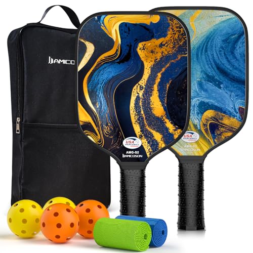 Pickleball-Paddel, USAPA-zugelassene Fiberglas-Oberfläche, Pickleball-Schläger mit 2 Pickleball-Schlägern für den Innen- und Außenbereich, 2 kühlende Handtücher, Pickleball-Tasche, von Amicoson