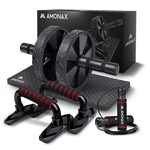 Amonax Bauchroller Liegestützgriffe Springseile fitness sportgeräte bauchmuskeltrainer für zuhause, ab roller trainingsgerät set, ab wheel workout bauchtrainer home sport equipment von Amonax