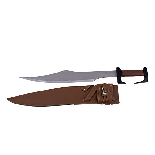 Amont Spartanisches Schwert 12876B, schwarzer Knopf und Schutz, brauner Ledergriff, Gesamtlänge 76 cm, Stahlklinge. Enthält eine Tasche mit Gürtel von Amont