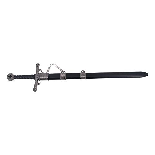 Amont Templer-Schwert 14427, mit vernickelter Oberfläche an Knopf und Schutz, schwarzer Griff, 96 cm lang, Stahlklinge, mit Deckel mit Nickeldetails und Kette. von Amont