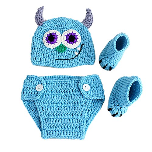 Amorar Baby Outfits Set, Neugeborenes Baby Fotografie Requisiten Outfits Kleidung Crochet Gestrickte Wollmütze Monster Hosen mit Socken Kostüm für Junge Mädchen,EINWEG Verpackung von Amorar-Sport