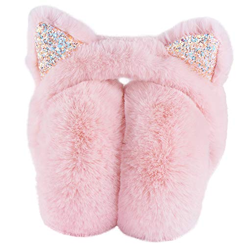 Amorar Damen Ohrenschützer Ohrenwärmer Plüsch Ohrwärmer Ohren Schützer Ohrenschutz Winter Pailletten Katzenohren Kalt Faltende Warme EarMuffs Winterzubehör Outdoor Ohrenmuscheln von Amorar