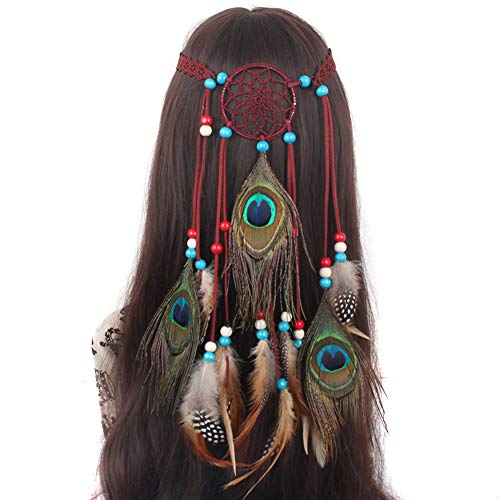 Amorar Frauen Bohemien Feder Stirnband Boho Indianer Haarband Haarschmuck Haar Hippie Abend Party Halloween Karneval Stirnbänder Headband von Amorar
