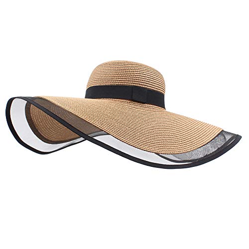 Amorar Frauen Sonnenhüte Strohhut Faltbare Sommerhut Mesh Elegant Strand Reise Hut Breiter Krempe Headwear UV Schutz Strandmütze Partyhut von Amorar