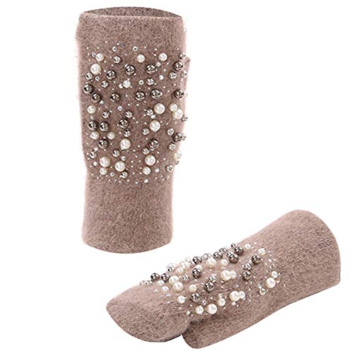 Amorar Frauen Winterhandschuhe Armstulpen Handstulpen Pulswärmer Strickhandschuhe Fingerlose Handschuhe halbe Fingerhandschuhe Fausthandschuhe mit Bohrer und Perle von Amorar