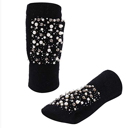 Amorar Frauen Winterhandschuhe Armstulpen Handstulpen Pulswärmer Strickhandschuhe Fingerlose Handschuhe halbe Fingerhandschuhe Fausthandschuhe mit Bohrer und Perle von Amorar