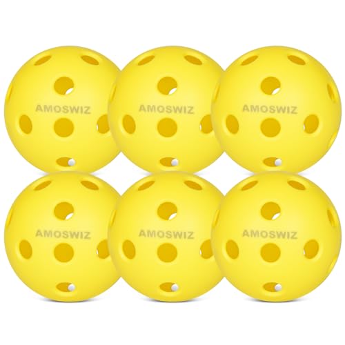 Amoswiz Indoor Pickleball Bälle, 6 Pack 26 Löcher Pickleballs, Gelb Indoor Pickleballs Set, Hohe Sichtbarkeit Langlebige Pickle Balls für Training und Turnier von Amoswiz
