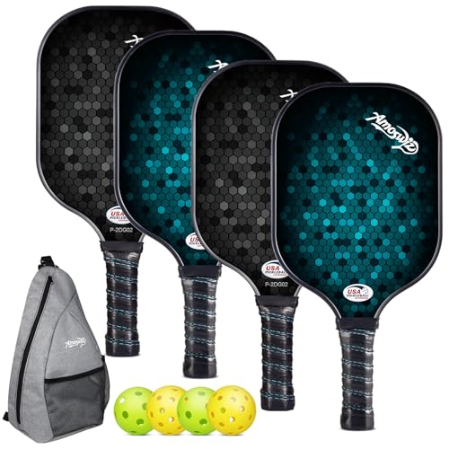Amoswiz Pickleball-Paddel 4er-Set, Premium-Pickleball-Paddel aus Fiberglas für Anfänger, Pickleball-Set mit 4 Gurkenbällen und Kühltüchern, Geschenk für Erwachsene und Kinder von Amoswiz
