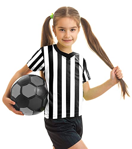 Amoy Schiedsrichter-Shirt-Kostüm für Kinder, Fußball, Basketball, offizielles Umperire-Trikot, schwarz-weiß gestreift, Profi-Uniform, kurzärmelig von Amoy