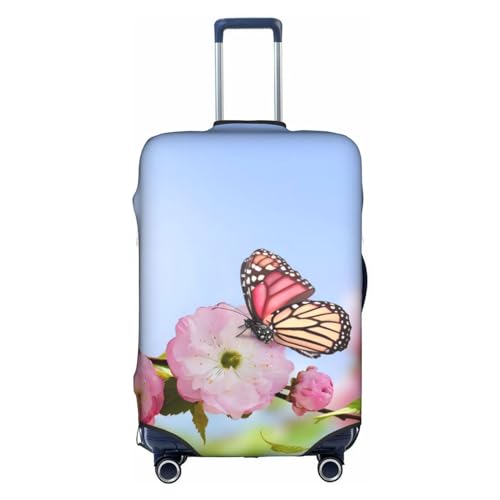 Amrole Gepäckabdeckung, Kofferabdeckung, Protektoren, Gepäckschutz, passend für 45,7 - 76,2 cm Gepäck, Tiger auf Holz liegend, Rosa Blumen Schmetterlinge, L von Amrole
