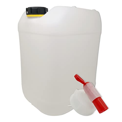 AnSa 30 Liter Set Getränke- Wasserkanister Natur mit 1 Auslaufhahn und 1 Deckel | Premium Qualität DIN 61 | Lebensmittelecht | BPA FREI | Tragbar Indoor und Outdoor | Made in DE von AnSa