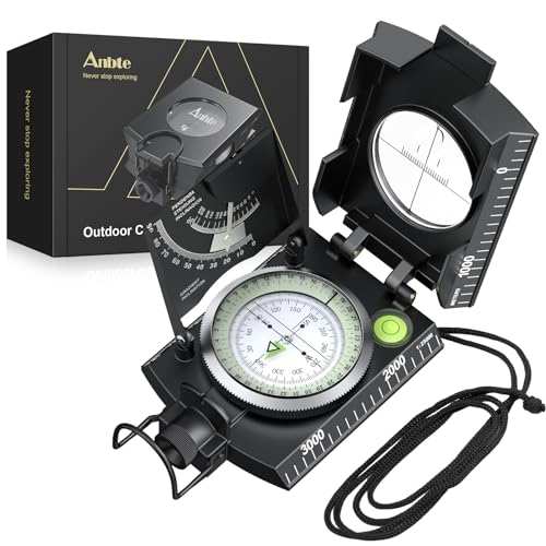 Anbte Kompass Militär mit Klinometer Professioneller Marschkompass IP65 Compass mit Tragetasche Wasserdicht Navigation Compass für Jagd Camping Wandern Outdoor-Aktivitäten (Schwarz) von Anbte