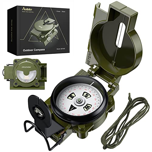 Anbte Kompass Militär mit Klinometer Aluminiumlegierung 110g Ultraleicht Marschkompass Professioneller Navigation Compass mit Tragetasche Wasserdichter für Jagd Camping Wandern (Armeegrün) von Anbte