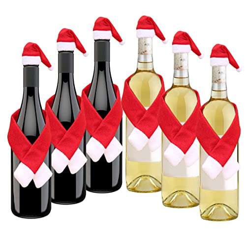 Ancuioyz 6 Set Weihnachten Flaschen Deko, Weihnachts Weinflaschen Abdeckung Mini-Weihnachtsflaschenverschlüsse, Flaschenbinder, Perfekt für weihnachtlich dekorierte Weinflaschen- Wiederverwendbar von Ancuioyz