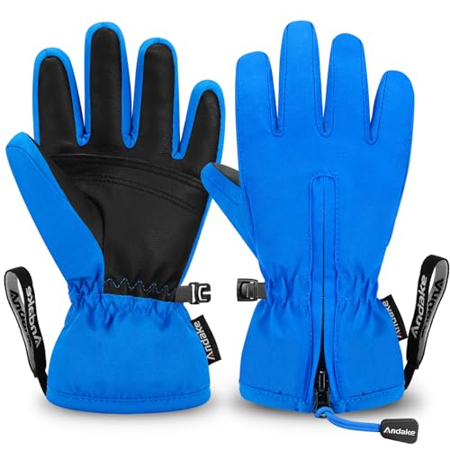 Andake Kinderhandschuhe, Winddichte, wasserdichte, Warme Winterhandschuhe, Skifahren, Outdoor-Sport, Reithandschuhe, Jungen und Mädchen （Blau, 6-7 Jahr） von Andake