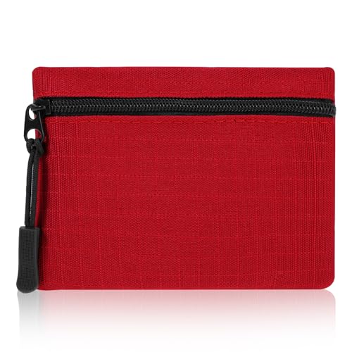 Andibro Mini Geldbörse Aus Segeltuch, Kleine Kleingeldtasche, Tragbare Kleingeldbörse Mit Münzfach Mit Reißverschluss Mini Wechseltaschen Für Damen(Rot) von Andibro