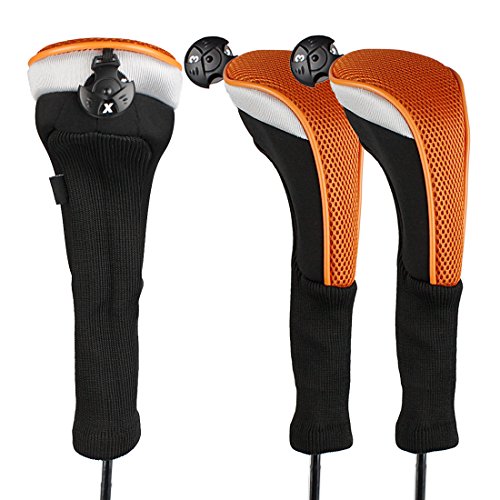 Andux, Golfhybridschlägerhaube mit langem Hals, und austauschbaren Nummernanhängern, 3er-Pack, CTMT-02 -, Orange von Andux