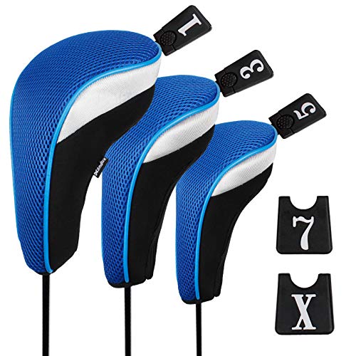 Andux 3 Packung Golf Holz Schlägerkopfhüllen hauben austauschbar Nr. Etikett Blau von Andux