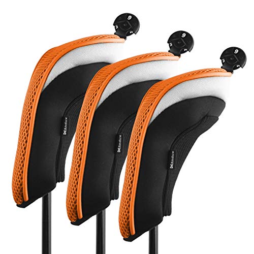 Andux Golf Hybrid Schlägerhauben mit austauschbarem Nummernschild, 3 Stück Orange von Andux