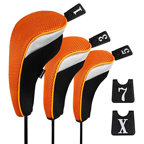 Andux Golf 460cc Driver Kopfhüllen Golfschläger Holzkopfhüllen 3 Stück Orange von Andux