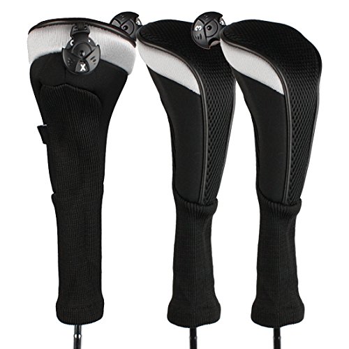 Andux, Golfhybridschlägerhaube mit langem Hals, und austauschbaren Nummernanhängern, 3er-Pack, CTMT-02 -, schwarz von Andux