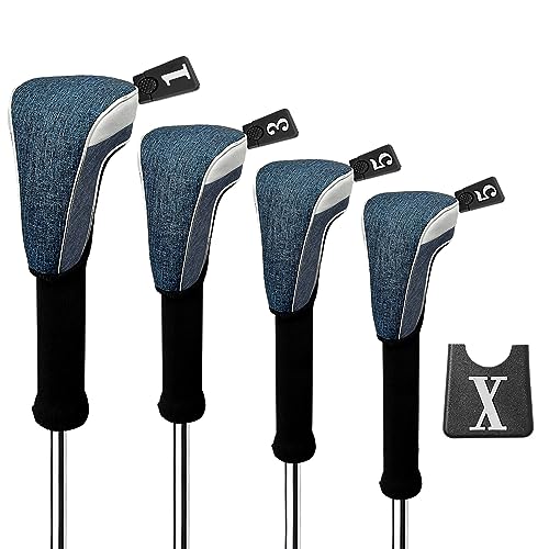 Andux 4 teile/satz Nylon Golf Holz Schlägerhauben 460cc Driver Abdeckungen mit langem Hals blau von Andux