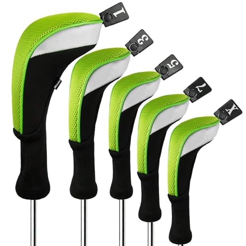 Andux Golf-Schlägerkopfhüllen für Holz mit langem Hals Packung mit 5 Grün von Andux